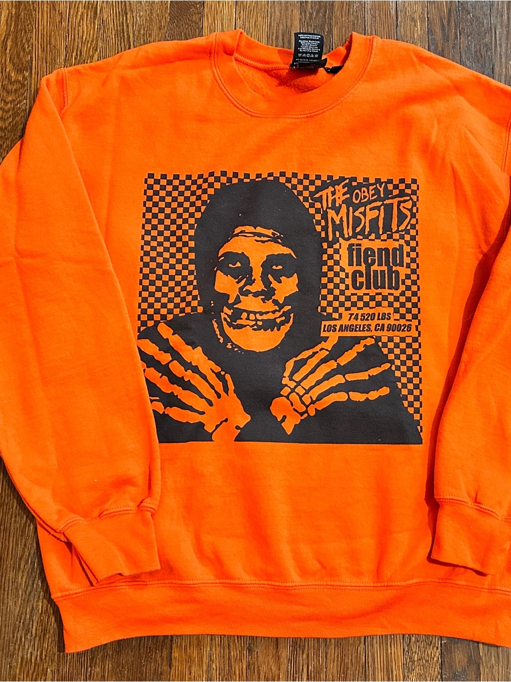 Men’s Medium 2017 Obey Misfits Fiend Club Pullover Orange Punk Sweatshirt